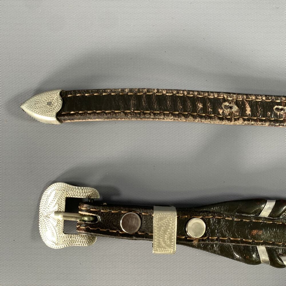CIRCLE Y Waist Size 26 Brown Silver Leather Belt - Picture 5 of 7